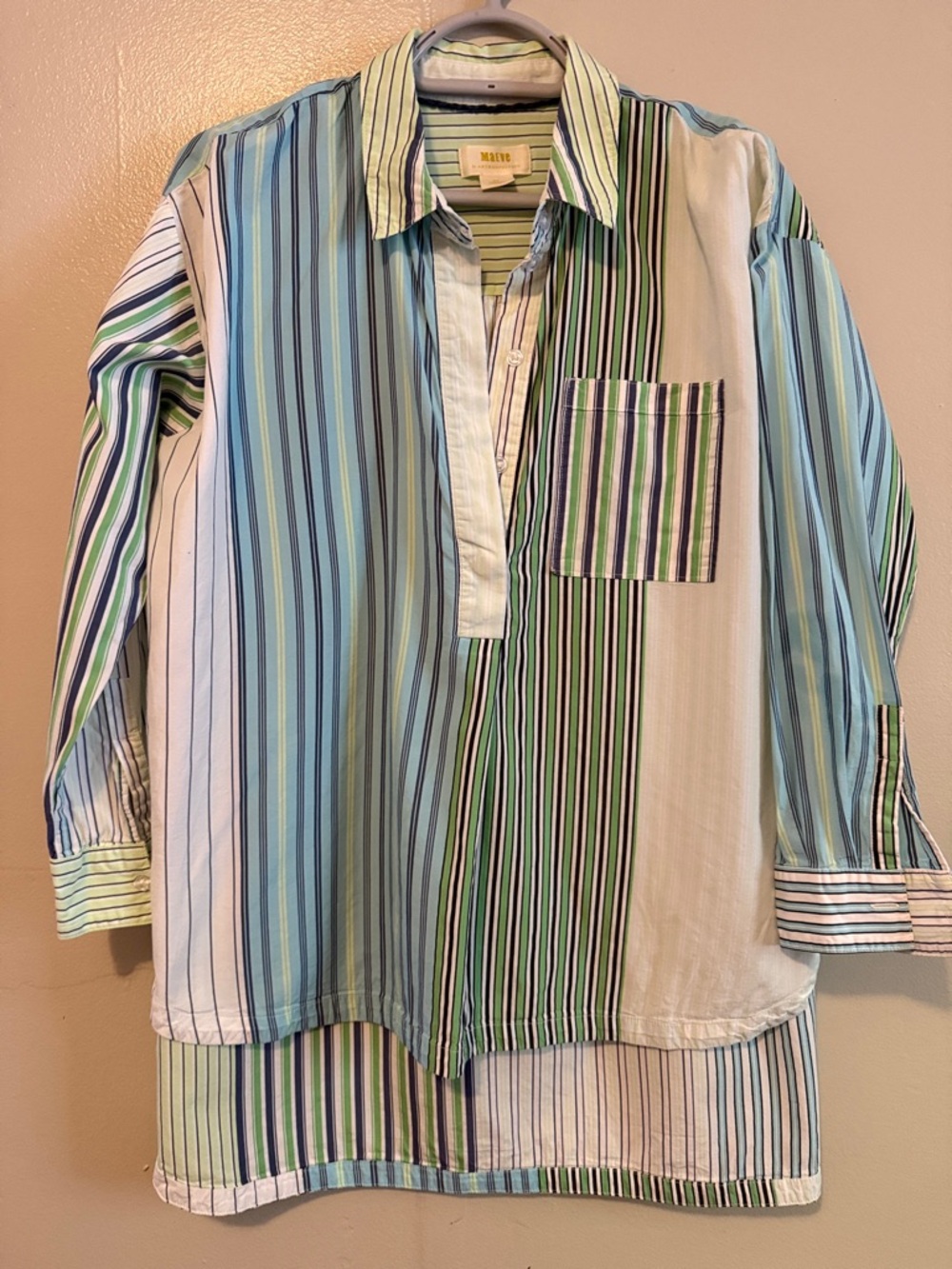 Anthropologie Multi-Striped Button-Down Shirt in Blue, Green, White